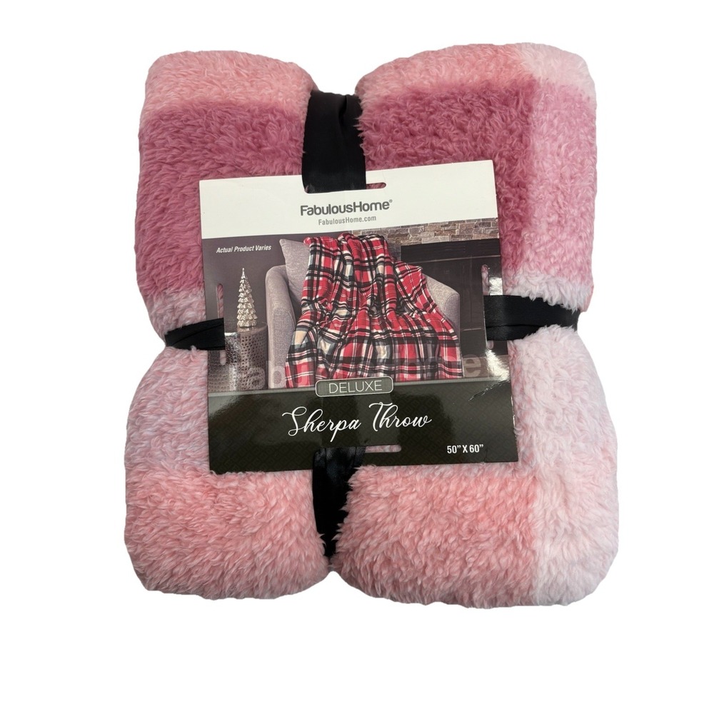 Sherpa Throw Blanket  Checkered Pink White Fuzzy Cozy Comfy 50" X 60" NET